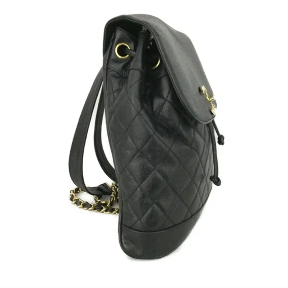 CHANEL Quilted Matelasse CC Logo Caviar Skin Chain Backpack Black - Picture 3 of 11